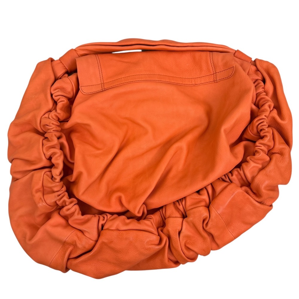 Marni Leather Hobo Bag Orange Purse Top Handle Flap Lock Large Ruffle Italy FLAW - Picture 5 of 16